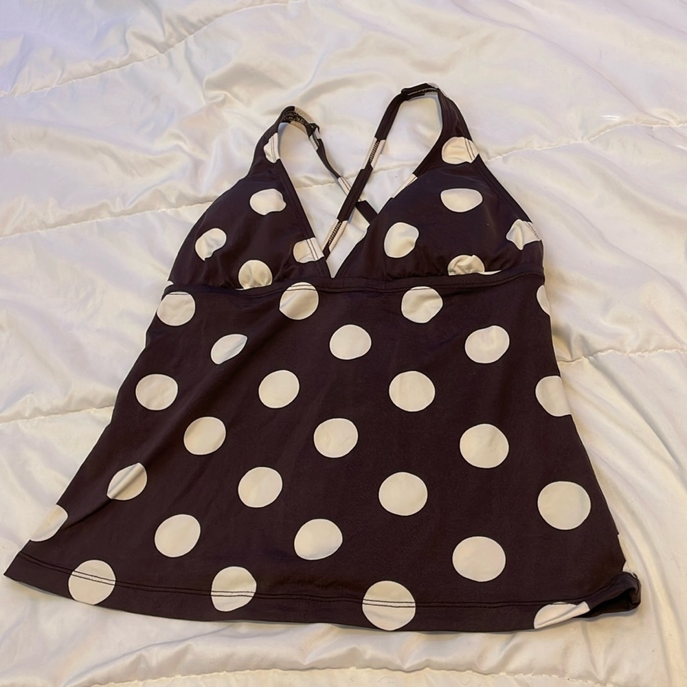 Vintage brown poka dot swim top, criss cross adjustable straps,